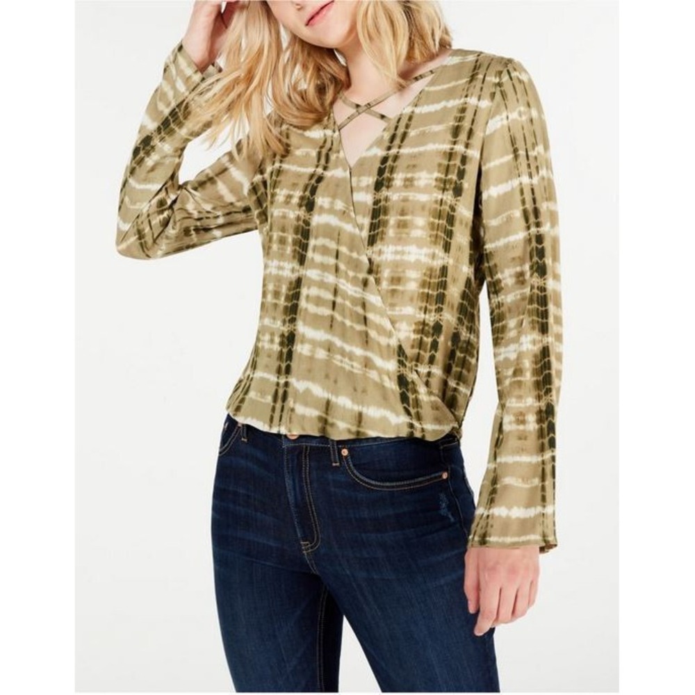 FRESHMAN women top blouse shirt 1W102532MC Back to School silver sage M $58
